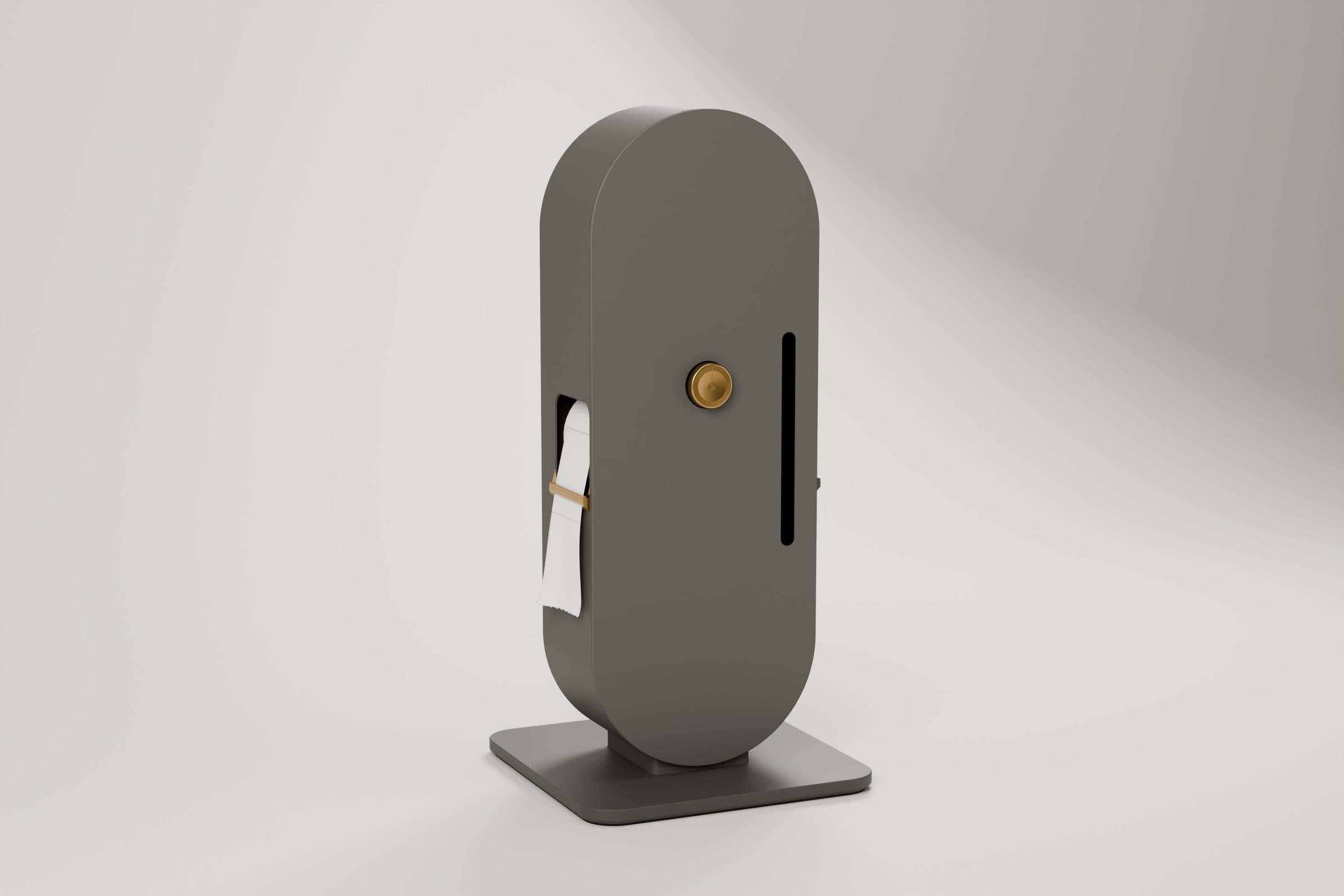 ROLLIQ in the Sumi style in anthracite with a brass knob against a light background